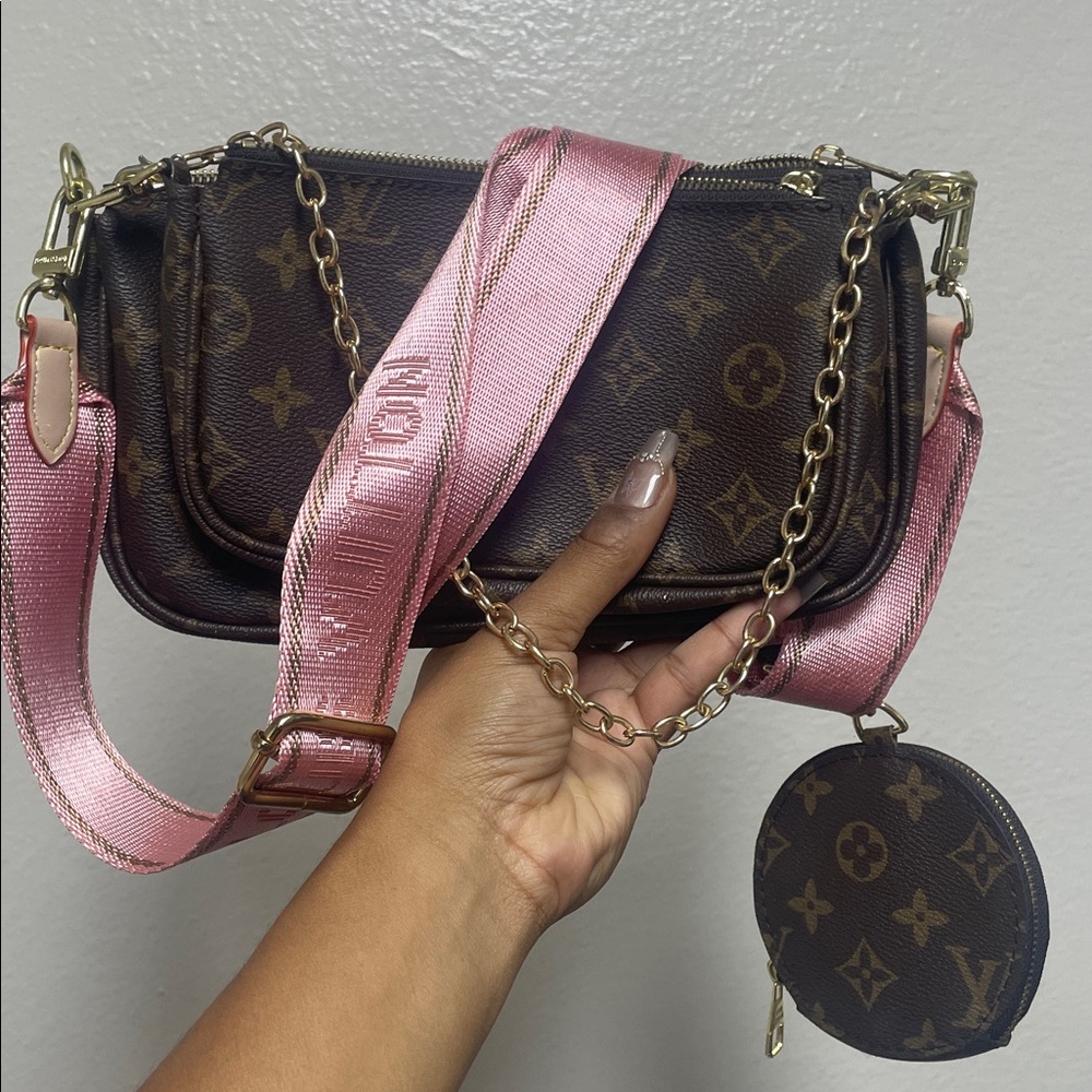 Elegant Brown and Pink Crossbody Bag